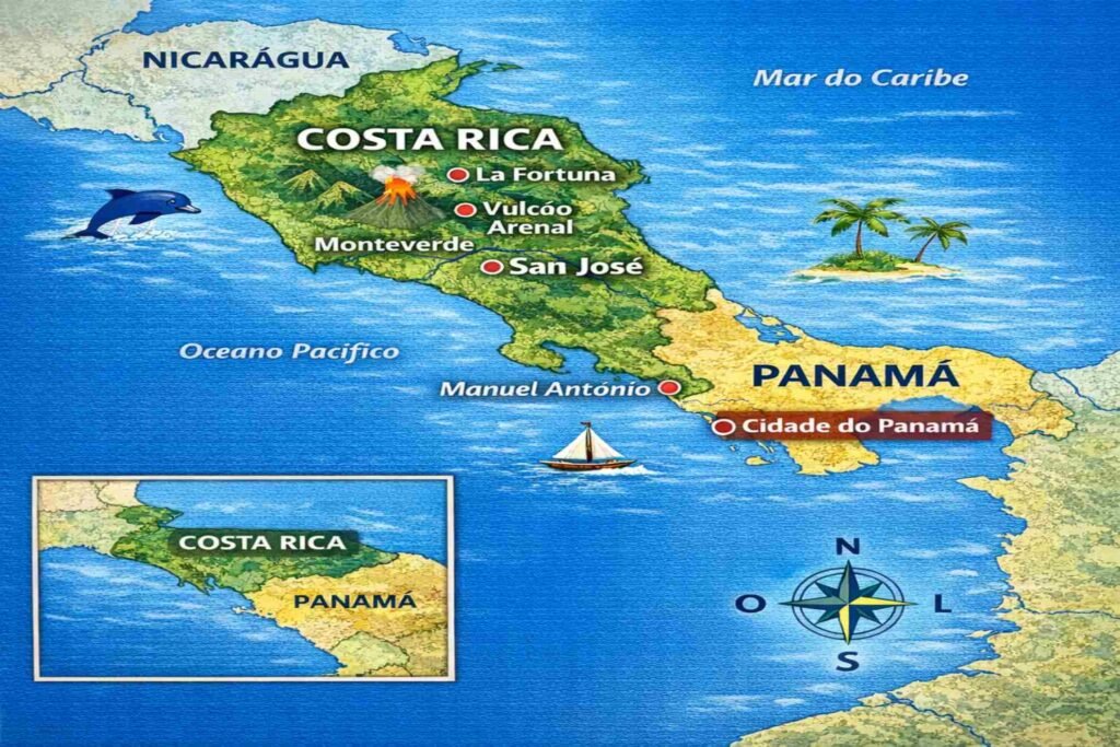 mapa Costa Rica na américa Central